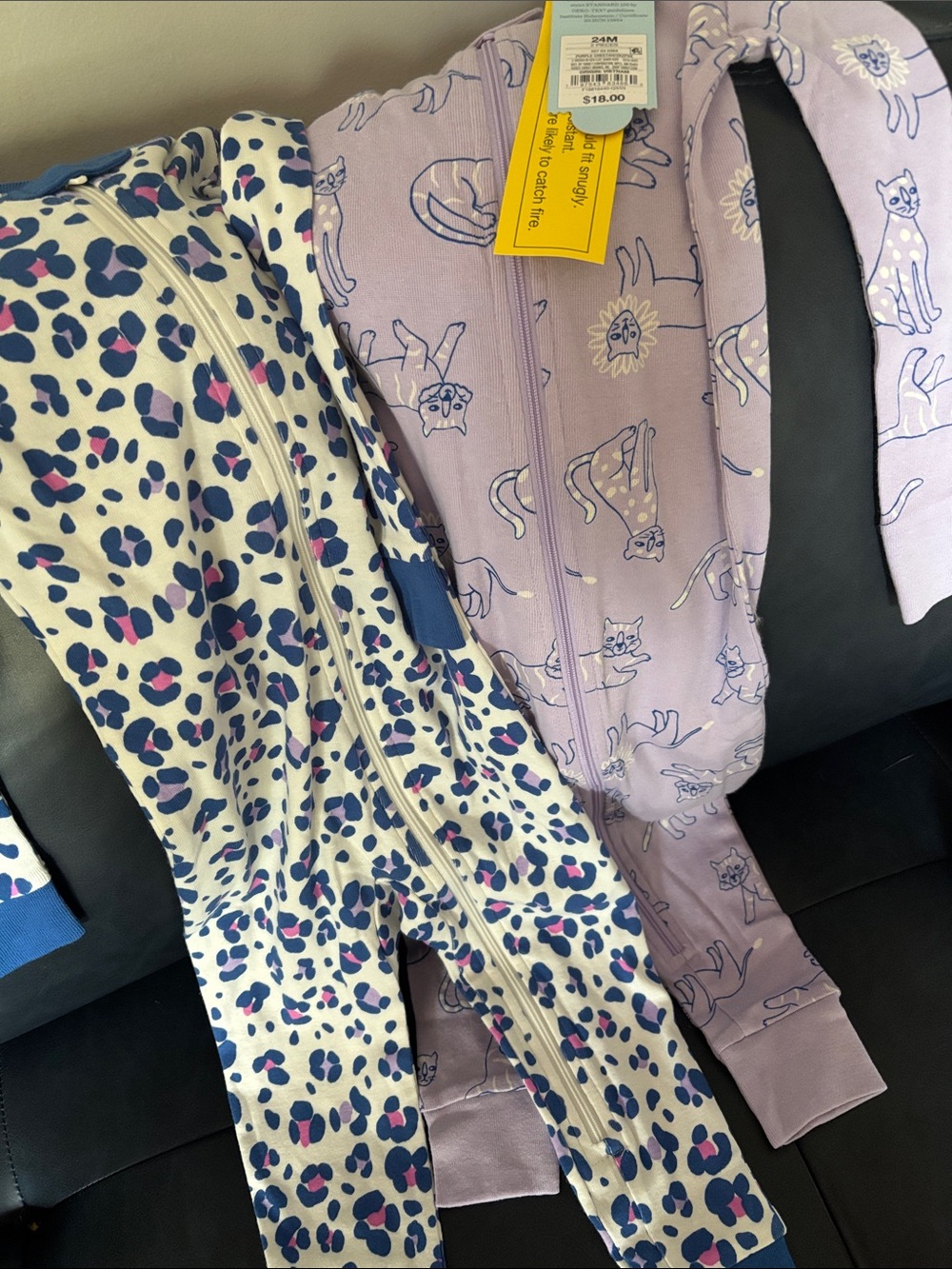 Cat & Jack Lilac Cat Print and White Leopard Zip Pajama Sleep Sacks